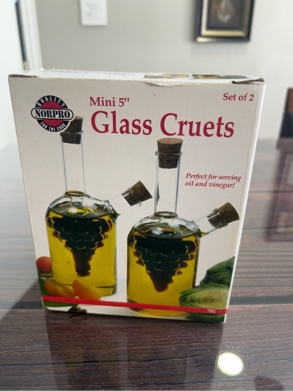 NORPRO Mini 5" Glass Cruets Set in Clear Glass with Brown Corks